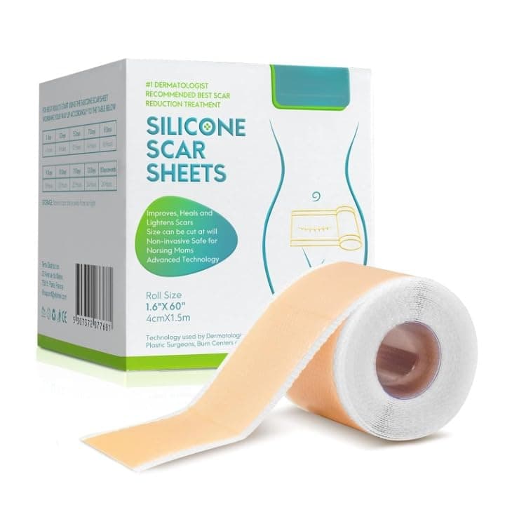 Scar Removal Tape Scar Removal Sheet Strips for C-Section, Acne Scars, Tummy Tuck, Keloid and Surgical Scars, Reusable Medical Grade Silicone Scar Tape, Get Scars Away Painless Reusable (Beige)