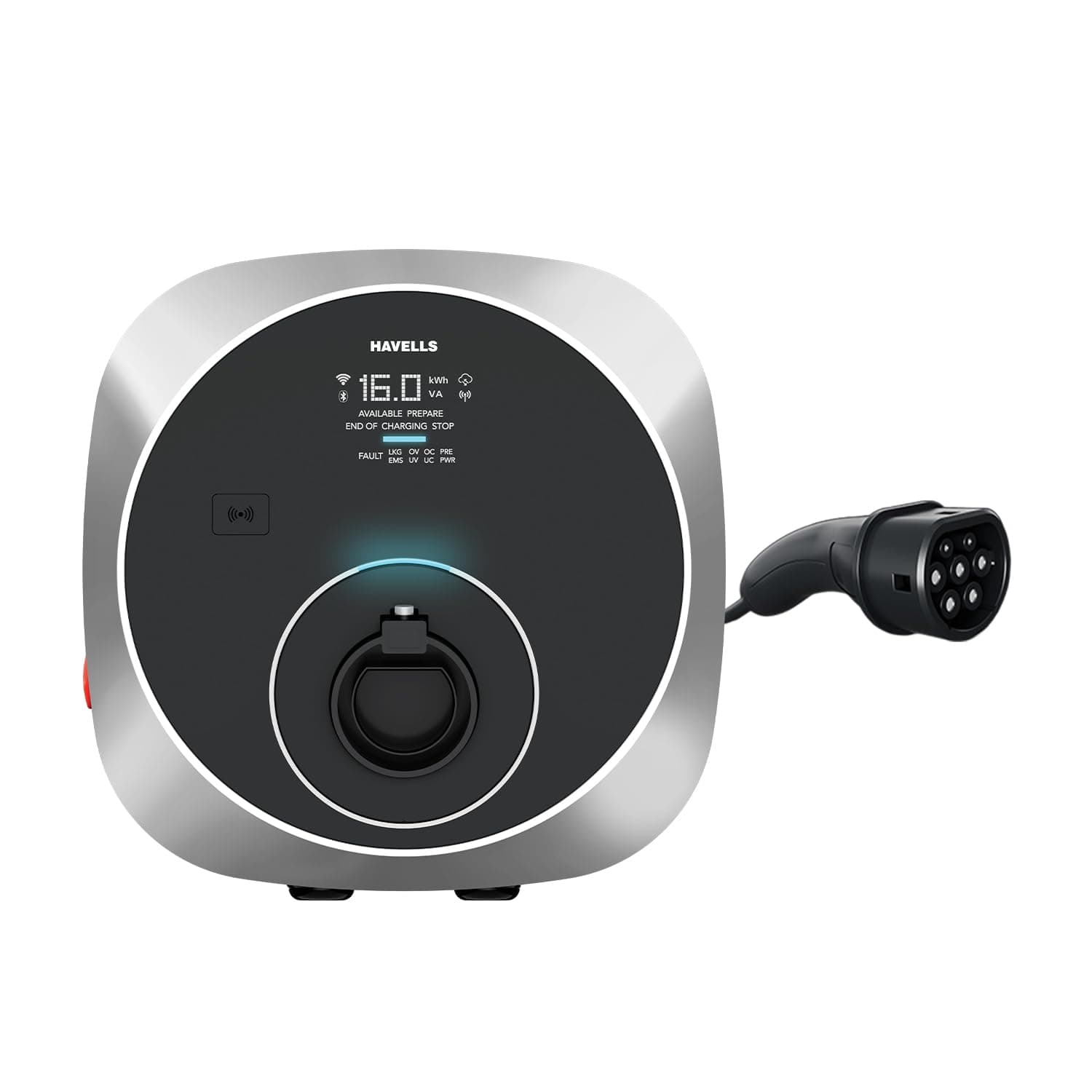 Havells 11 kW MotrON GT Smart EV Charger with Display |2m & 5m Output TPU Cable|Wi‑Fi, GSM, LAN, 4G, RFID|Type-2|OCPP 1.6, ARAI, IEC|IP66, IK10 & UV Safe |10+ Electrical Safety Features|2 Yr Warranty