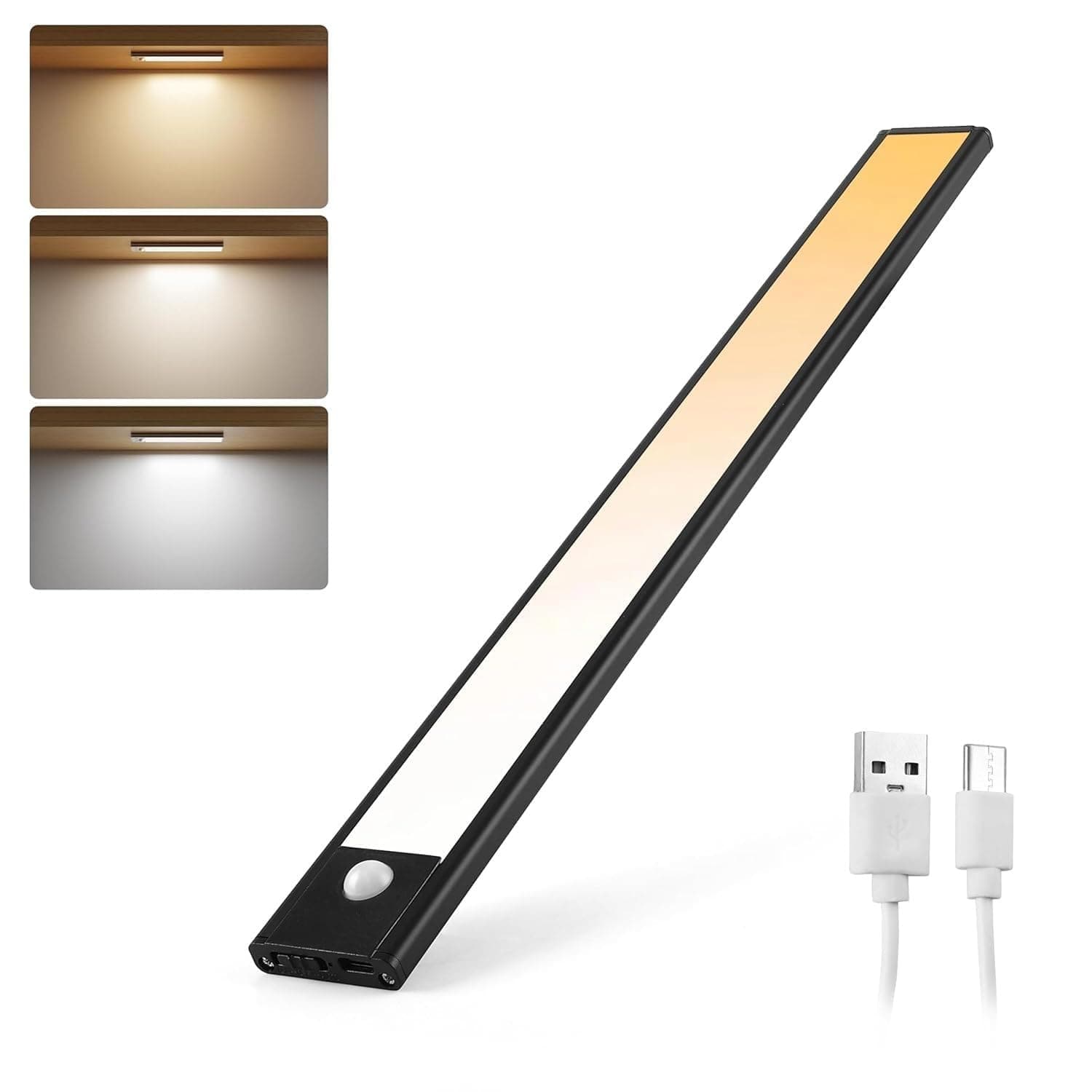 EZVALO Rechargeable Motion Sensor Led Light for Wardrobe 3 Color Modes Magnetic Closet with Stepless Dimming for Under Counter| Under Cabinet Light,Kitchen Light,Cupboard Lights (BLACK-30CM)
