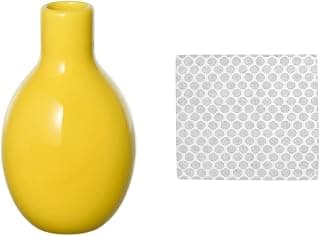 Ikea BLODBJÖRK Vase Yellow 16 cm with DEKORERA Tea Towel Dotted Natural Grey 60x60 cm
