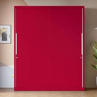 Interio by Godrej Slide N Store XL Plus 2-Door Steel Sliding Wardrobe | Wardrobe for Clothes, Textured Blush Red, 1-Year Warranty, 7 Shelves, 2 Drawers