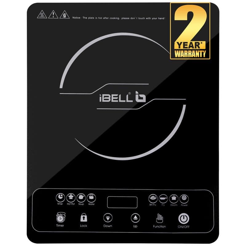 iBELL 20YO Induction Cooktop 2000W, Electric Induction Cooker with Full Touch Panel, Double/Single Coil Technology, Fast Heating, Auto Shut-Off, Overheat Protection, Crystal Glass Top, 2-Year Warranty