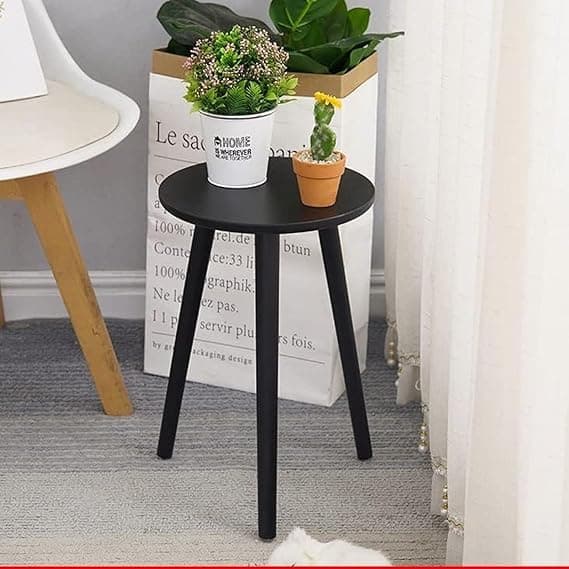 FURNIFOX Side Table Modern Home Decor Coffee Tea End Table Home Decor Beautiful Small Side Table, End Table for Living Room | Round Tea Table Coffee Table Plant for Balcony Bedroom (Black)