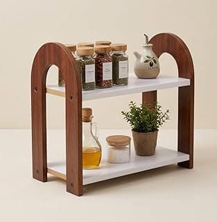 FireBees 2 tier kitchen counter organiser | wooden kitchen organizer rack | spice rack | kitchen stand organiser | masala organizer rack | aesthetic kitchen items | container rack 33 x 16 x 25 cm
