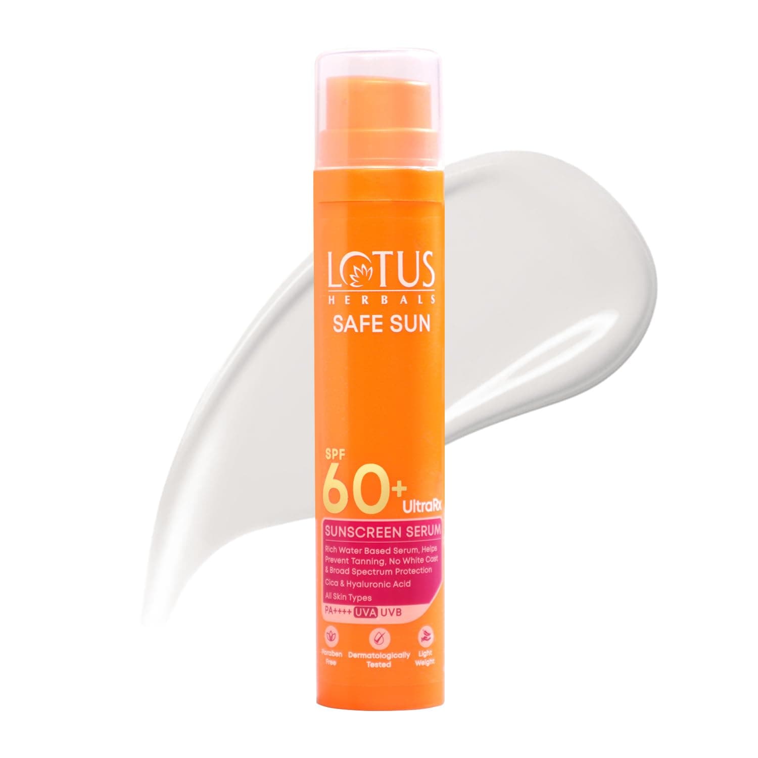 Lotus Herbals Safe Sun UltraRx Sunscreen Serum SPF 60+ PA++++ | In Vivo Tested | No White Cast | No Breakouts | Cica & Hyaluronic | Dermatologically Tested | For Women & Men | Suitable For All Skin Types | 50ml