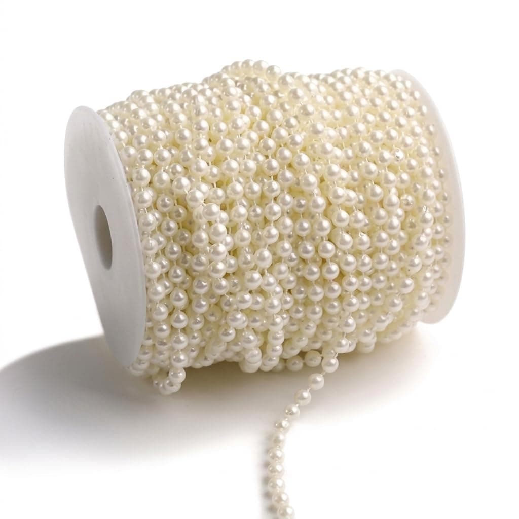 PATPAT® 24 Meter Pearl Chain Strings for Decoration | White Lace Pearl Beads for Craft for Jewellery Making, Wedding Decor, Bouquet Making & Photography Props, 6mm Dia, Moti Mala