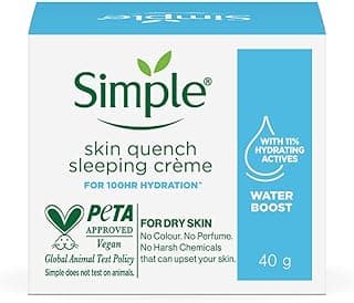 simple Water Boost Skin Quench Sleeping Creme| 100HR Hydration |For Dry Skin Type| No Alcohol| No Perfume| No Harsh Chemicals| 40 g