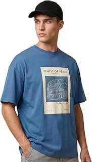 NOBERO Men's Oversized Graphic T-Shirt for Men | Soft Cotton | Drop Shoulder Relaxed Fit | Printed Casual Tshirt for Men