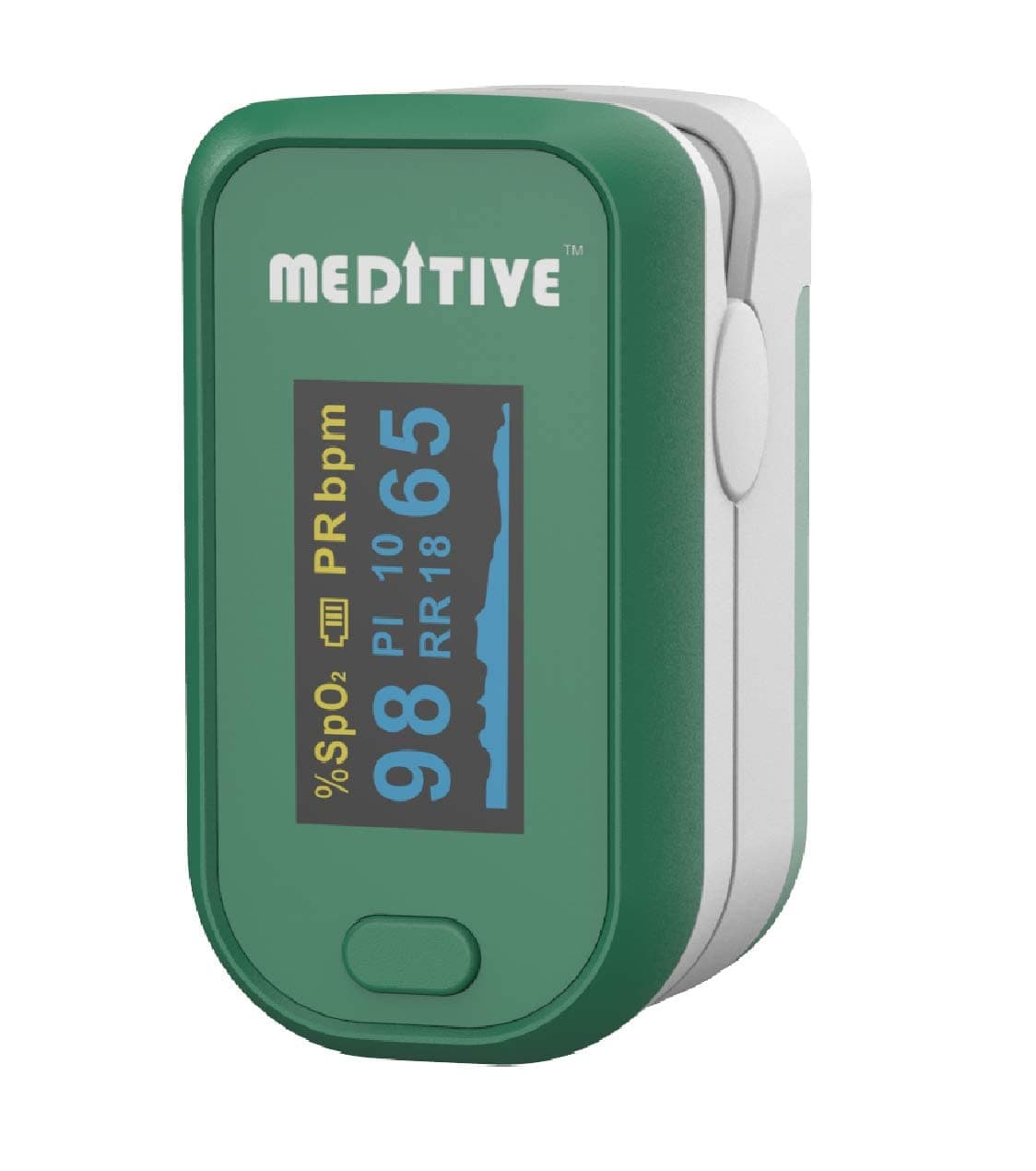 MEDITIVE Fingertip Pulse Oxygen Monitor, Pulse Rate with Respiratory Rate RR and Perfusion Index (Green)