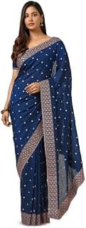 Soch Womens Floral Zari Embroidered Tussar Saree With Stone Work