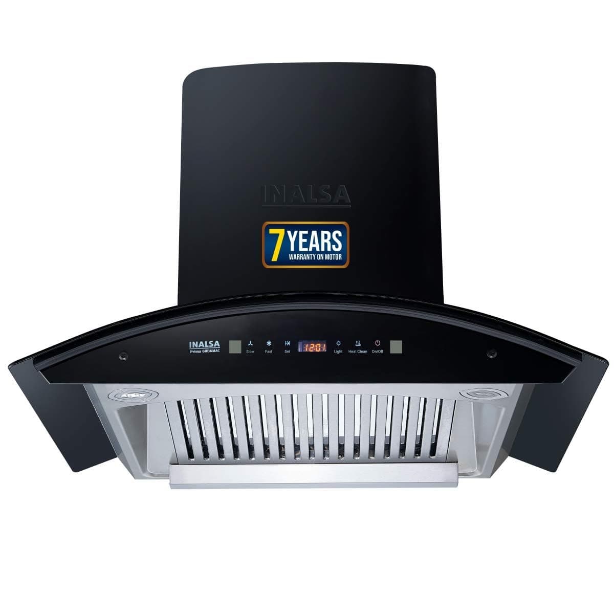 INALSA Auto Clean Motion Sensor Kitchen Prima 60BKMAC Chimney 60 cm|1 Baffle Filter|Touch Control|Curved Glass|Delay Power Off|7 Year Warranty On Motor,Black)
