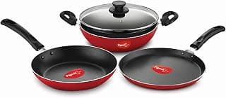 Pigeon Vita 4 Pc Induction Base Non Stick Cookware Set, Red - Aluminium