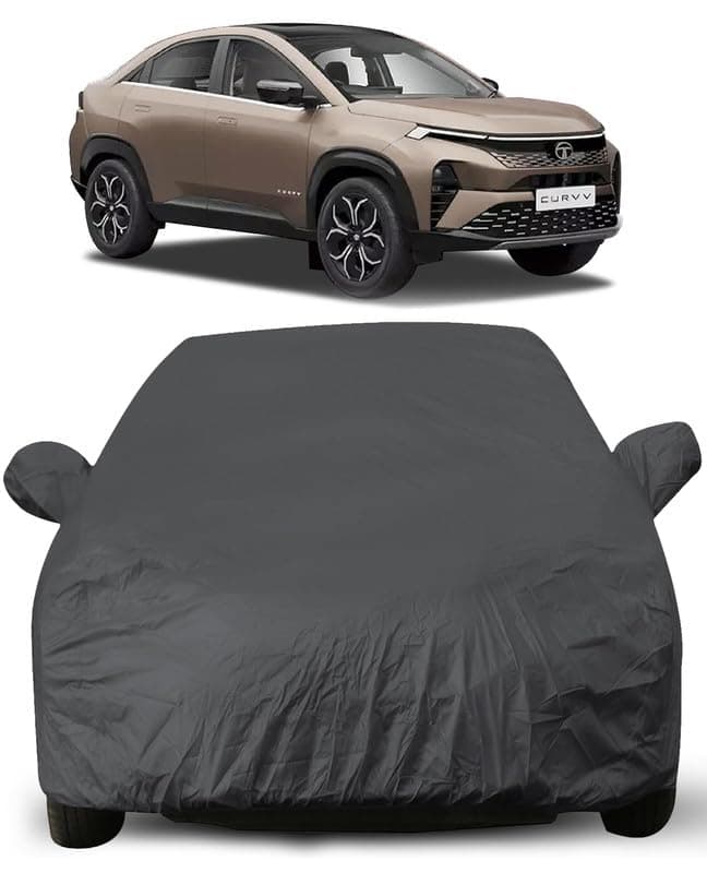 Autofact Car Body Cover for Tata Curvv | Triple-Stitched, Windproof with Buckle Belt, Elastic Hem, UV Protection, Scratchproof & Dustproof, Soft Feather-Like Fabric for All-Weather Protection (Grey)