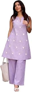 ANNI DESIGNER Kurta Set for Women Cotton Blend Embroidered | Kurti Set for Woman | Farshi Salwar Suit Kurta Palazzo Outfit | Round Neck V Slit Sleeveless Regular Fit Ethnic Dress Stylish Clothing