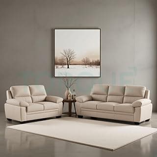 Torque - Jett Plush Premium 3+2 Seater Sofa Set (Beige) | Sectional Sofa 5 Seater 3 Plus 2 | 5 Seater Fabric Sofa for Living Room Office | 1 Year Warranty