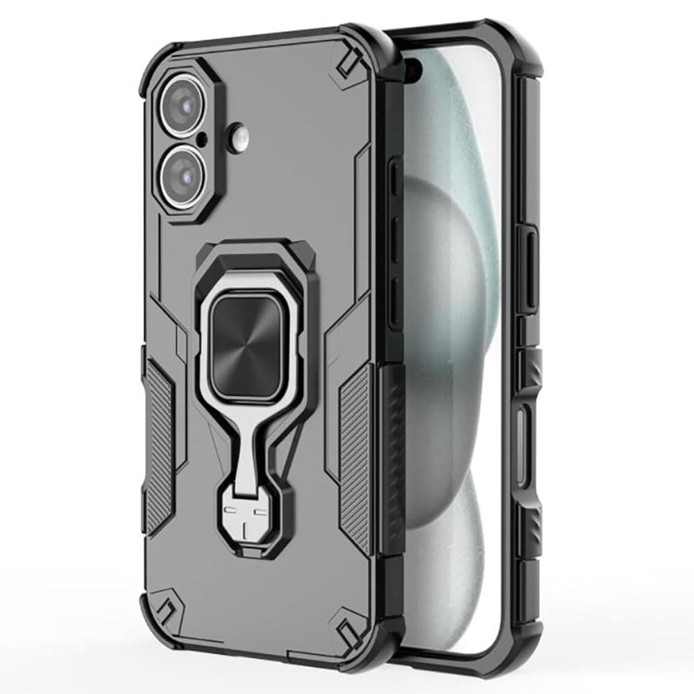 amazon basics Armor Case for Apple iPhone 16 Plus Defender Case | Rotating Ring Holder & Kickstand in-Built | Military Grade Armor | 360 Degree Protection Back Cover for Apple iPhone 16 Plus (Black)