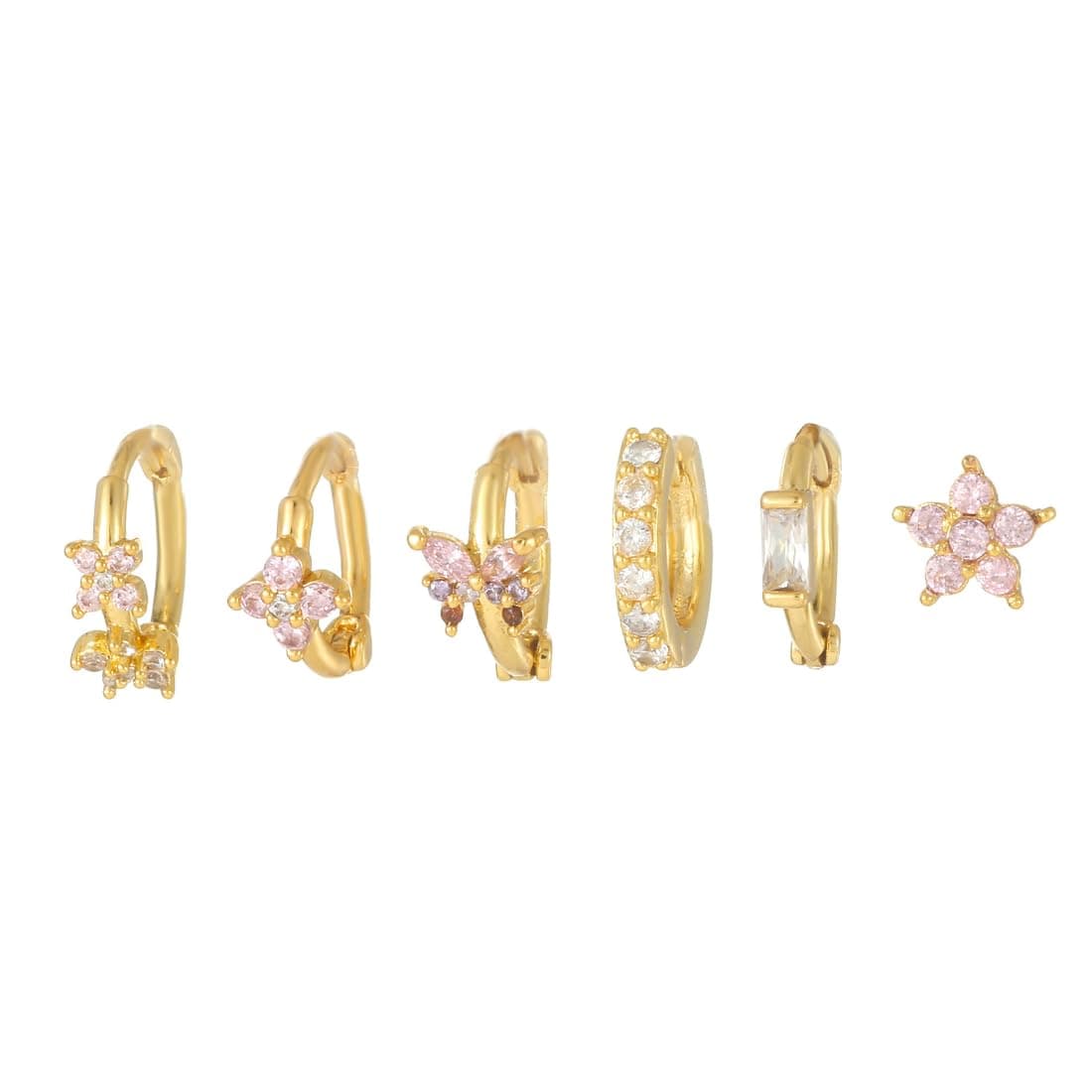 Aaishwarya Set of 6 For SINGLE EAR - 18K Gold Plated Waterproof Antitarnish Butterfly Floral Earring Set | Earrings for Women and Girls | Florals Jewelry