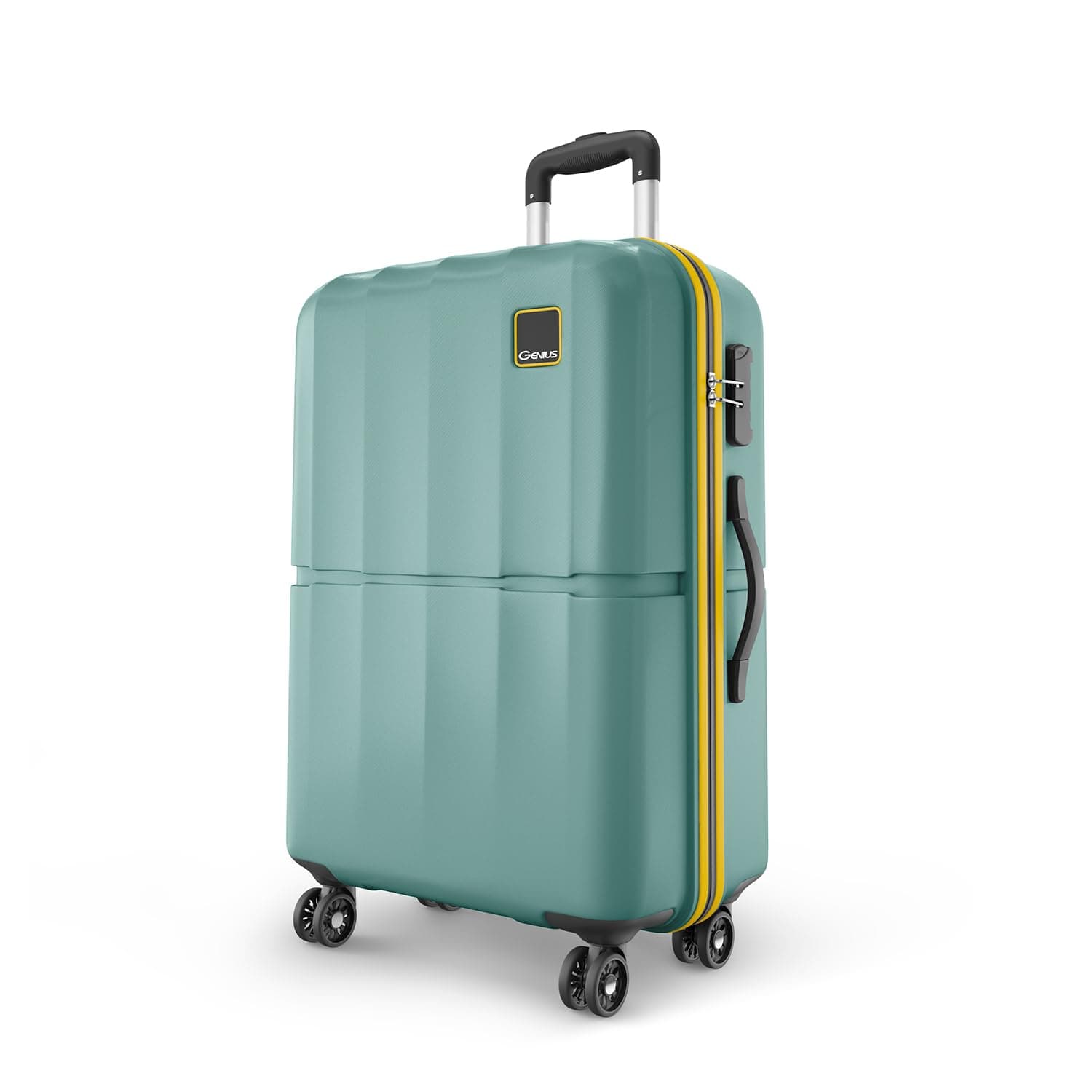 Safari Genius Theo 8 Wheels 76cm Large Size Check-in Trolley Bag, Hard Case Polycarbonate, 360 Degree Wheeling Luggage, Suitcase for Travel, Trolley Bags for Travel, Sage Green