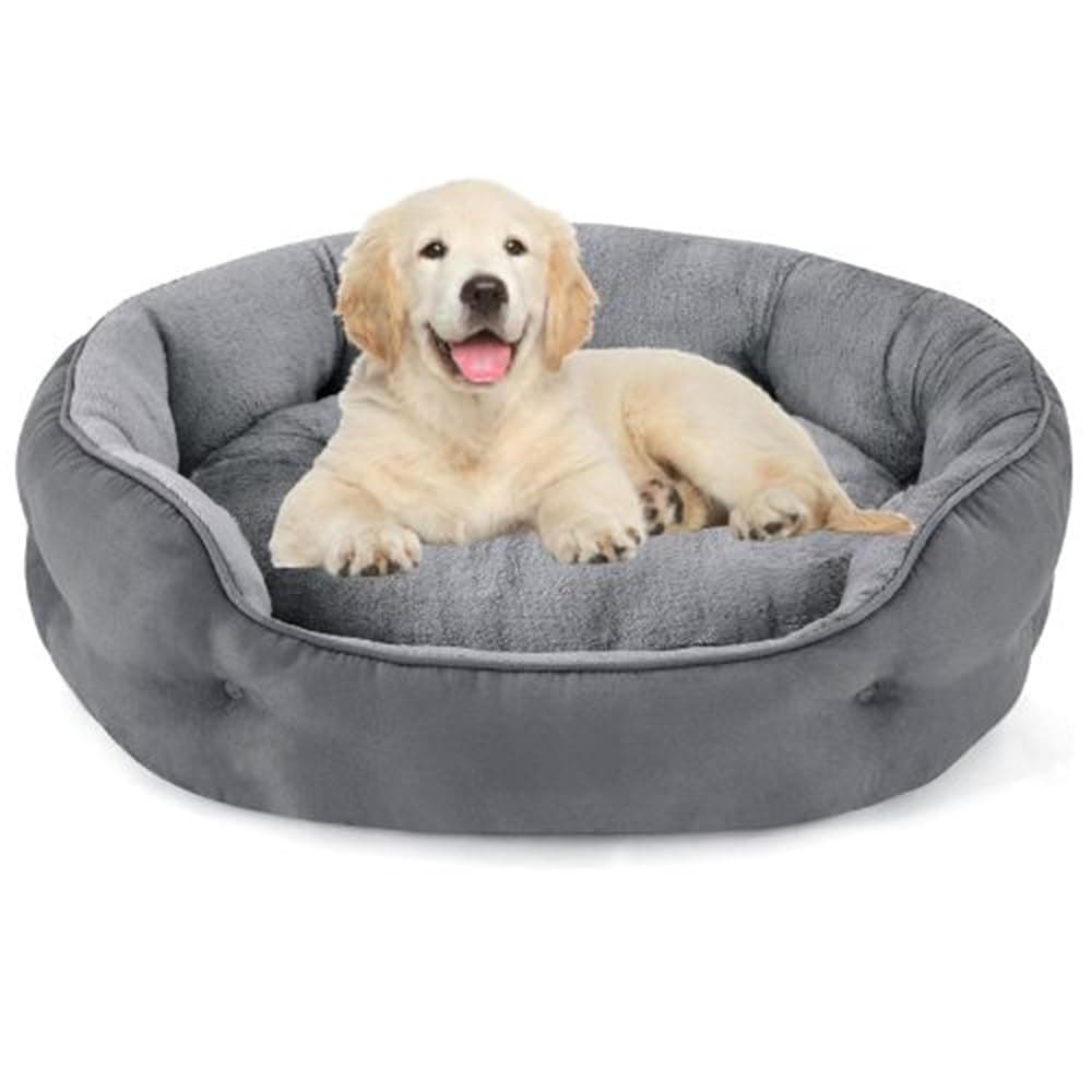 PetLux Velvet Dog Bed Washable Cat Beds for Indoor Cats and Puppy,Grey Dog Bed Sofa for Dogs,Gift for Dogs and Cats,Round Bed.