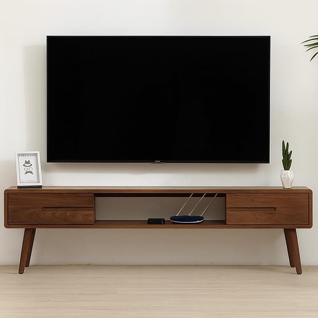Streem Solid Sheesham Wood Entertainment Floating Tv Unit for Living Room | Media Tv Cabinet | Open Shelf & 2 Door Drawer Storage (140 CM TV Unit, Floor Mount)