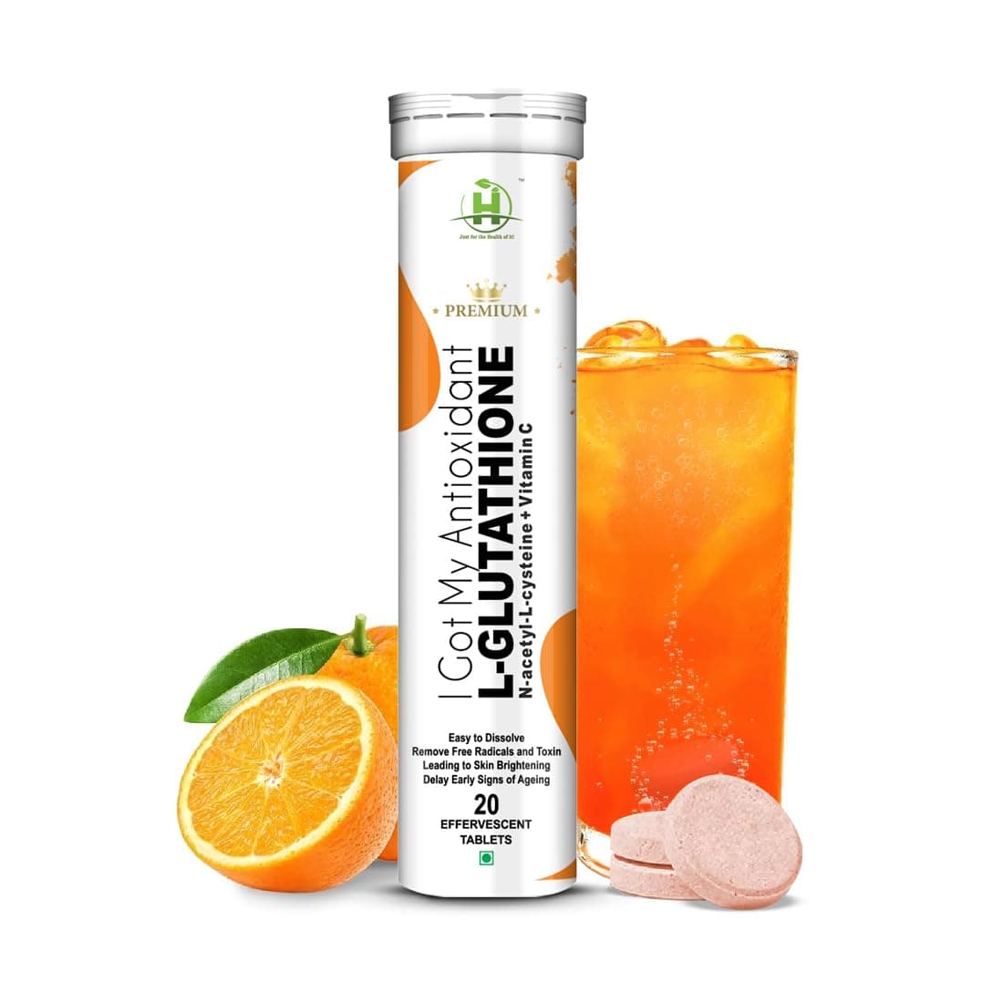 Healthy Nutrition L-Glutathione 600mg with Vitamin C Effervescent Tablets | Antioxidant Support for Skin Brightness & Wellness | Supports Even-Looking Skin & Daily Detox Support | For Men & Women | 20 Tablets