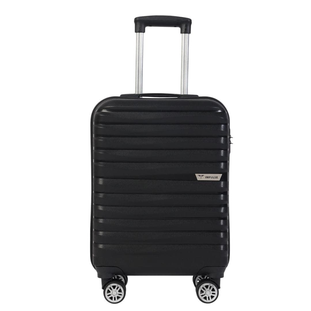 Impulse Transit Polypropylene (PP) Trolley Bag for Travel Small Cabin Check in, Luggage Bag Travel Hard Case with 8 Wheels 360 Degree Wheeling System (Black, Medium | 65 cm | Medium)