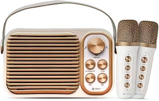 Toreto 20W Bluetooth Speaker Wireless with Dual Wireless Karaoke Mic, Voice Changer, 10m Range, 6H Playtime, USB/AUX/TF/FM, Type-C Charging (Retro Mini,Rose Gold)