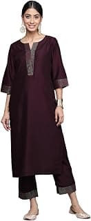 Gerua By Libas Libas Gerua Yoke Design Silk Blend Straight Kurta with Trousers Burgundy