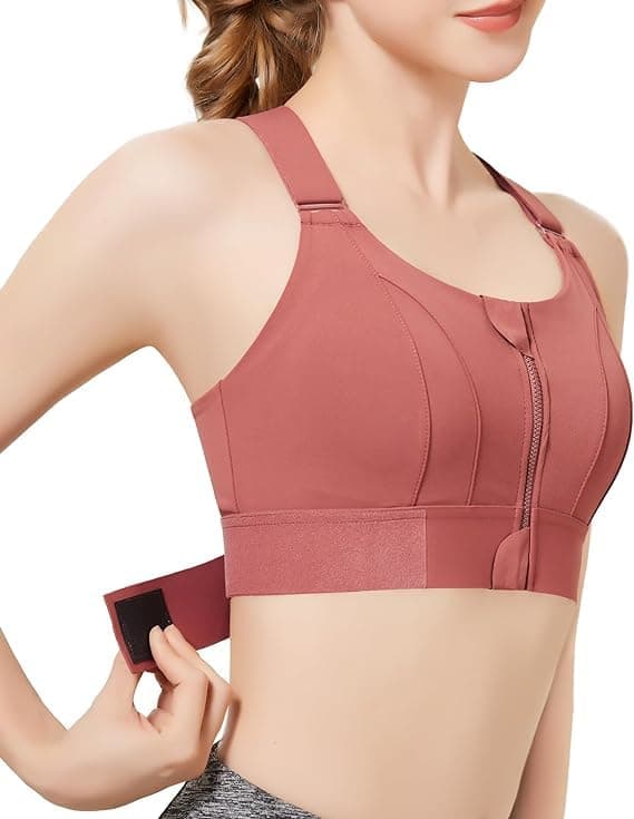PLUMBURY Women's Polyester Blend Padded Front Zip Plus Size Full Coverage High Support Velcro Adjustable Sports Bra For Workout Gym
