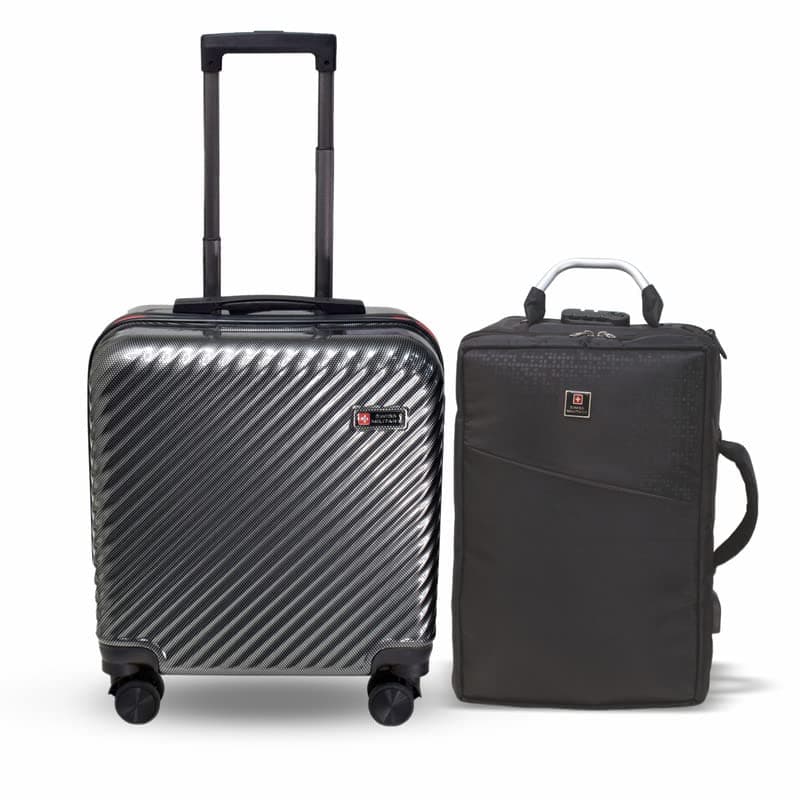 SWISS MILITARY Combo of (LTB8_LBP91) 39L Laptop Overnighter Trolley & 17L Laptop Backpack Cum Sling Bag with Combination Lock, Hard-Sided ABS Cabin Size with 360° Wheels,15.4" Laptop Compartment
