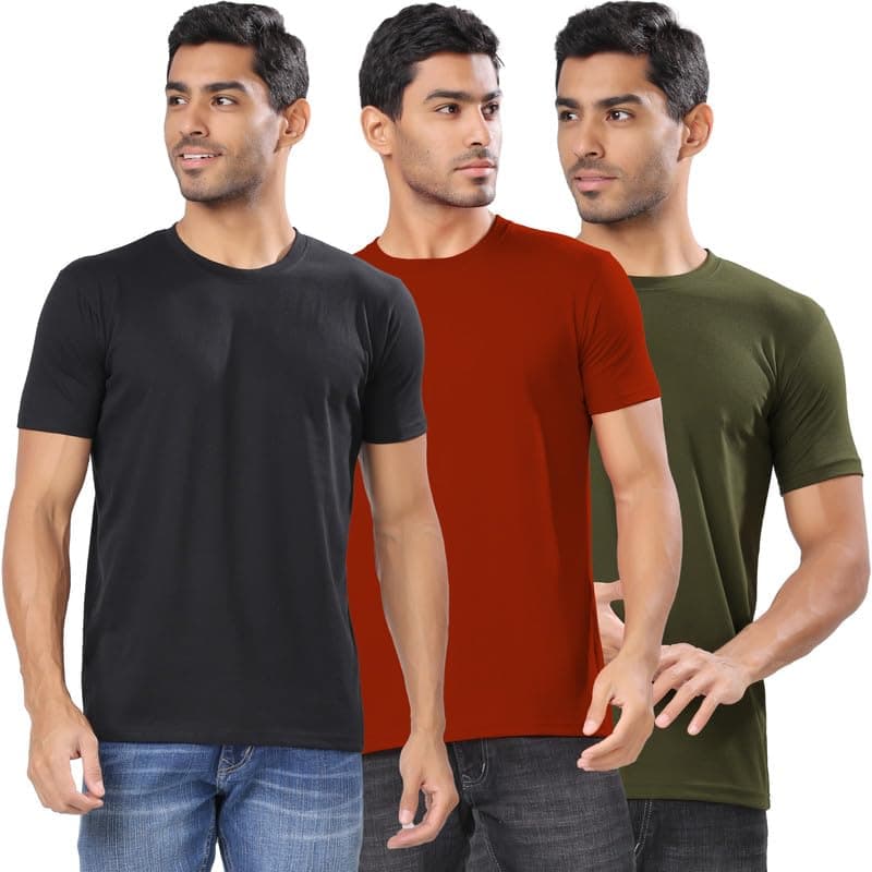 London Hills Men's Solid Cotton T Shirt | Round Neck | Half Sleeve | Plain-Regular Fit | Men's Super Combed Cotton Rich Solid Round Neck Regular Fit Half Sleeve T-Shirt Pack of 3
