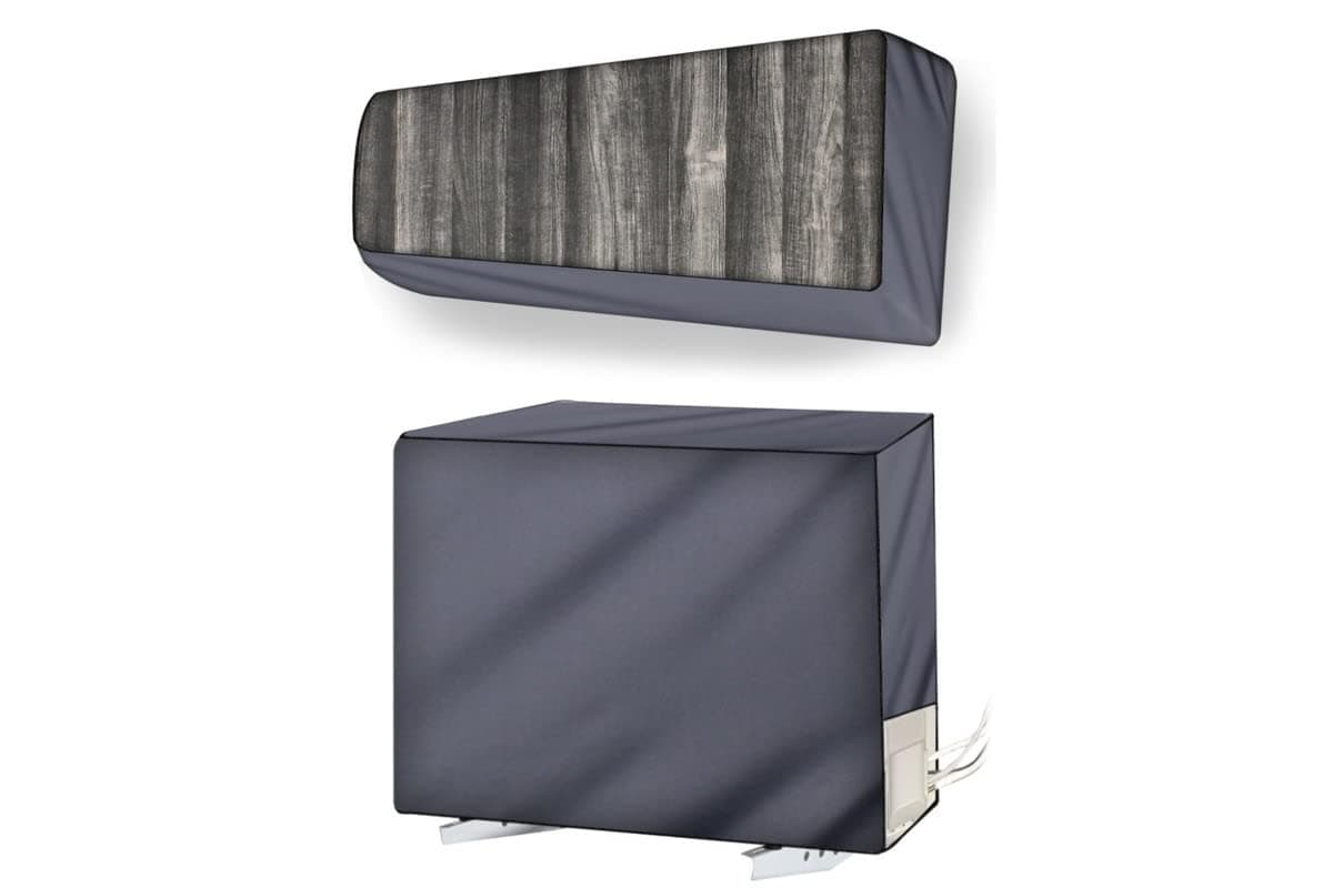 Stylista split ac cover set of indoor and outdoor unit Compatible for 2.5 Ton HITACHI TAKESHI RBZ230HCDAW Wood Pattern Grey