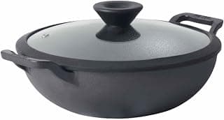 Meyer Pre Seasoned Cast Iron Kadai|Iron Kadhai with Lid for Cooking and Stir Frying | Heavy Base Iron Kadai Big Size | Gas Stove and Induction Friendly 30cm/ 4.5 Liters, Black