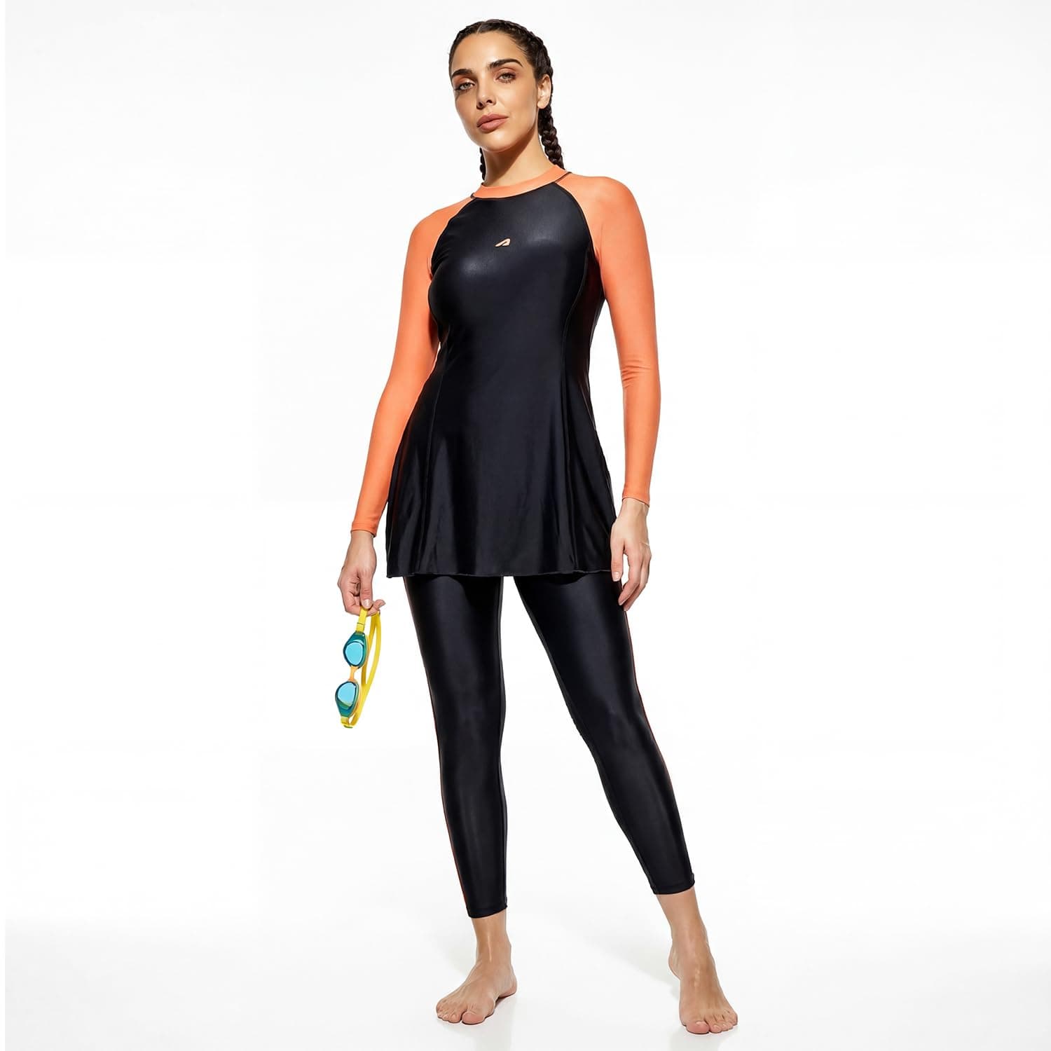 Boldfit Swimming Suit for Women 2 Piece Swim Suit Set, Full Body Swimming Costume, Stretchable Fit Swimwear, Sleeve Swimsuit for Women Polyspandex Swimming Dress
