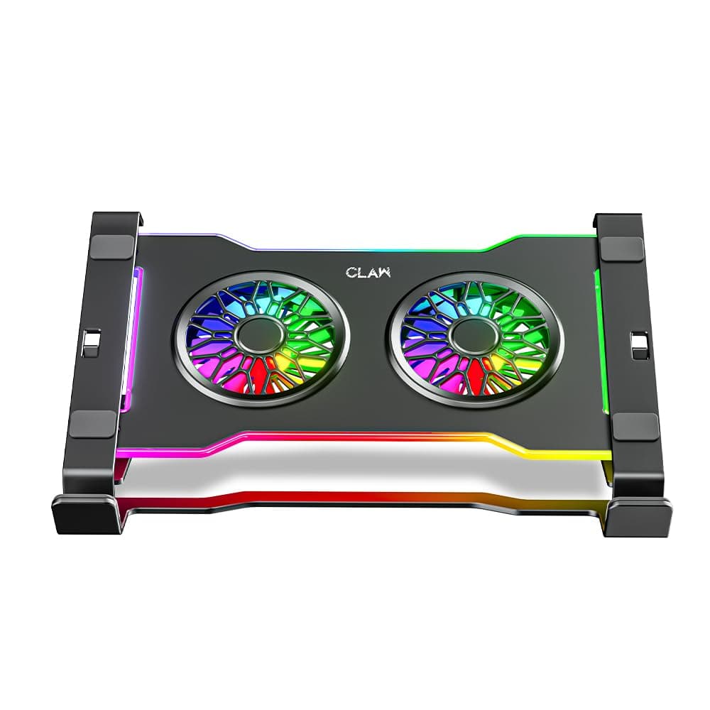 CLAW Hyper Lift X2 Laptop Cooling Stand with Dual 3000RPM Fans, 7-Level Height Adjustment, 10 RGB Modes, Steel+ABS Build, DC 5V Power, 15kg Load Capacity, Compatible with 10–17” Laptops