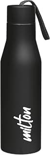 MILTON Super 1000 Stainless Steel Water Bottle 1 ltr, Single Walled, ISI Certified I Leak Proof Lid, Rust Proof I For School, Office, Gym I Black