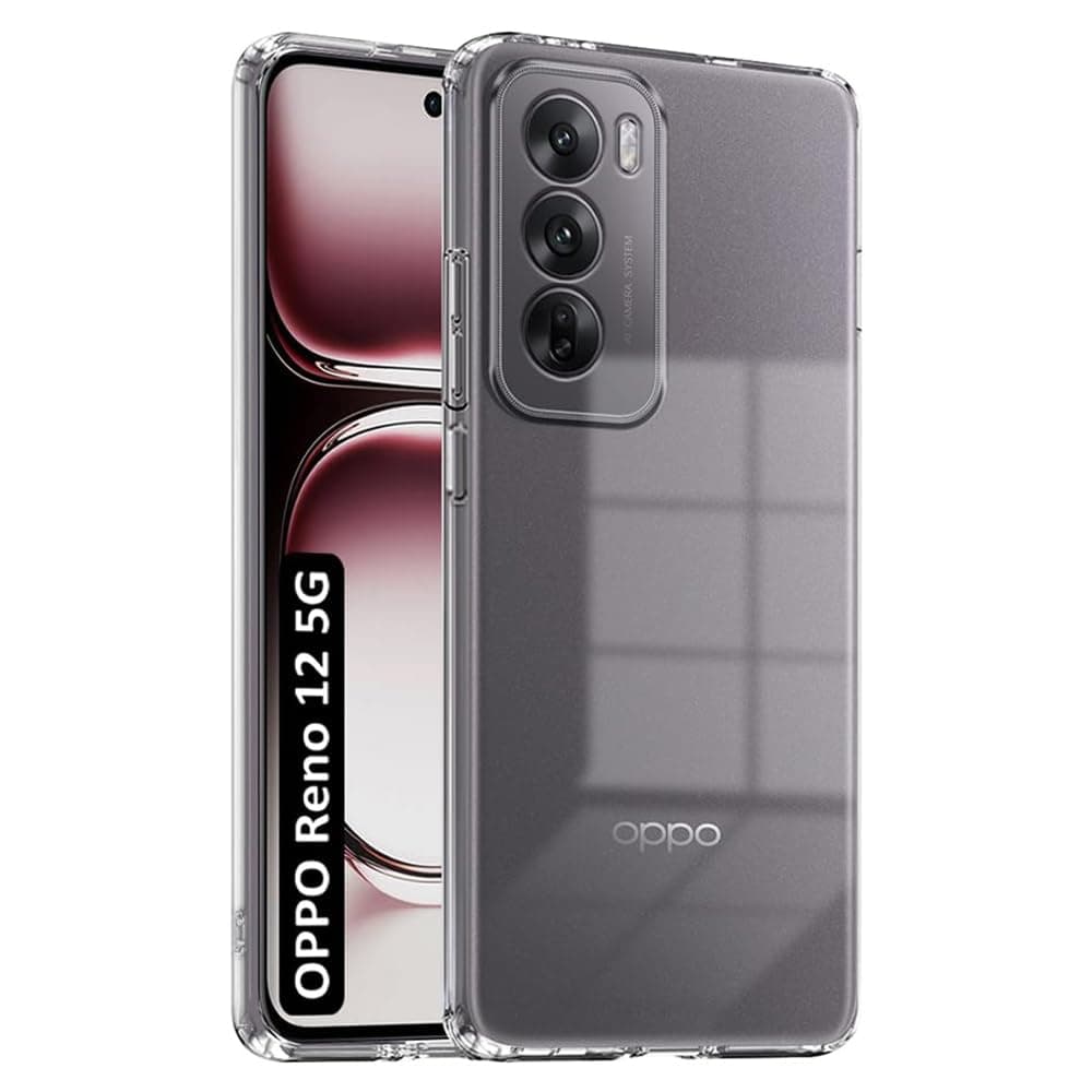 Amazon Brand-Solimo Mobile Cover for Oppo Reno 12 5G (Soft & Shockproof Back Case with inbuilt Cushioned Edges), Clear