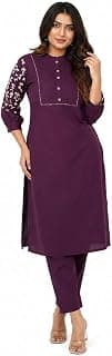 Women's Cotton Delicate Embroidery Straight Fit Kurti with Pant