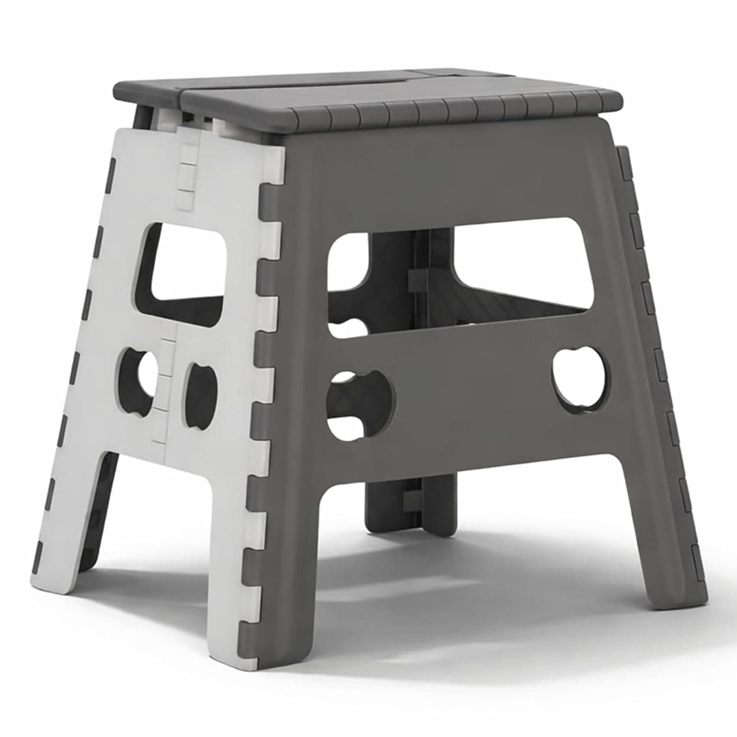 Duraso® Grey Foldable Plastic Step Stool 12 Inch | Portable Folding Stool Chair | Opens Easy with One Flip | Lightweight Durable Plastic Stool for Adults