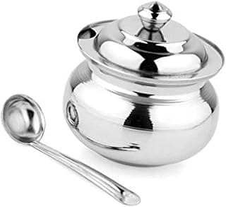 KC Stainless Steel Ghee Pot/Jar With Spoon- 300Ml, 1 Piece, Silver