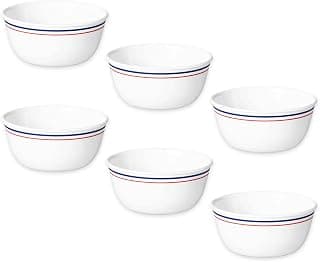 CORELLE Double Ring Red-N-Blue 177 ML Small Katori-6 Pcs| Serving Dal/Curd/Dessert| Ramekin Bowl |Vitrelle 3 Layer Glass| Lightweight Non-Porous Surface Crockery| 1-Year Warranty on Chip/Break/Scratch