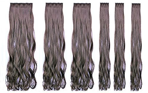 Artifice 6 Pcs 16 Clips Based 24 inch Multi Layered Women Long Curly Wavy Synthetic Hair Full Head Clip in Hair Extensions Pieces NATURAL DARK BROWN