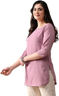 Amazon Brand - Tavasya Women Pure Cotton Katha Plain Short Kurti |Short Top| Solid Casual Tunic
