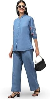 OMASU DESIGNER Women's Ethnic Co-Ord Set|Kurta Pant|Kurta Palazzo Set|Stylish Cotton Suit Set for Women, Festival Co-ord Set Embroidered Two-Piece Set Jumpsuit for Women | Korean Style