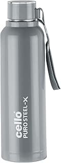 Cello Puro Steel-X Benz 900 PU Insulated Water Bottle 900 ml, Grey | BPA Free, Leakproof, ISI Certified |Hot & Cold Bottle for Gym, Office, College, Travel, Camping, Indoor & Outdoor Sports & Yoga