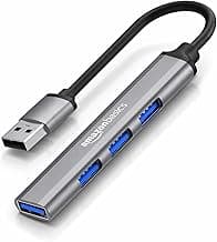 Amazon Basics 4-in-1 Hub Multiport Adapter, USB Hub with Aluminium Shell, 1 x USB 3.0 & 3 x USB 2.0 for PC, MacBook, Mac mini, iMac, Tablet, and Mobile Phones