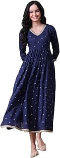 Amazon Brand - Tavasya Women Anarkali Kurta in Rayon Fabric | Printed Ethnic Design | 3/4 Sleeve Flowy Fit for Daily and Occasion Wear