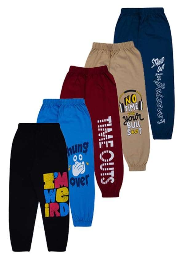 T2F Boy's Cotton Regular Fit Printed Track Pants (Pack fo 5)
