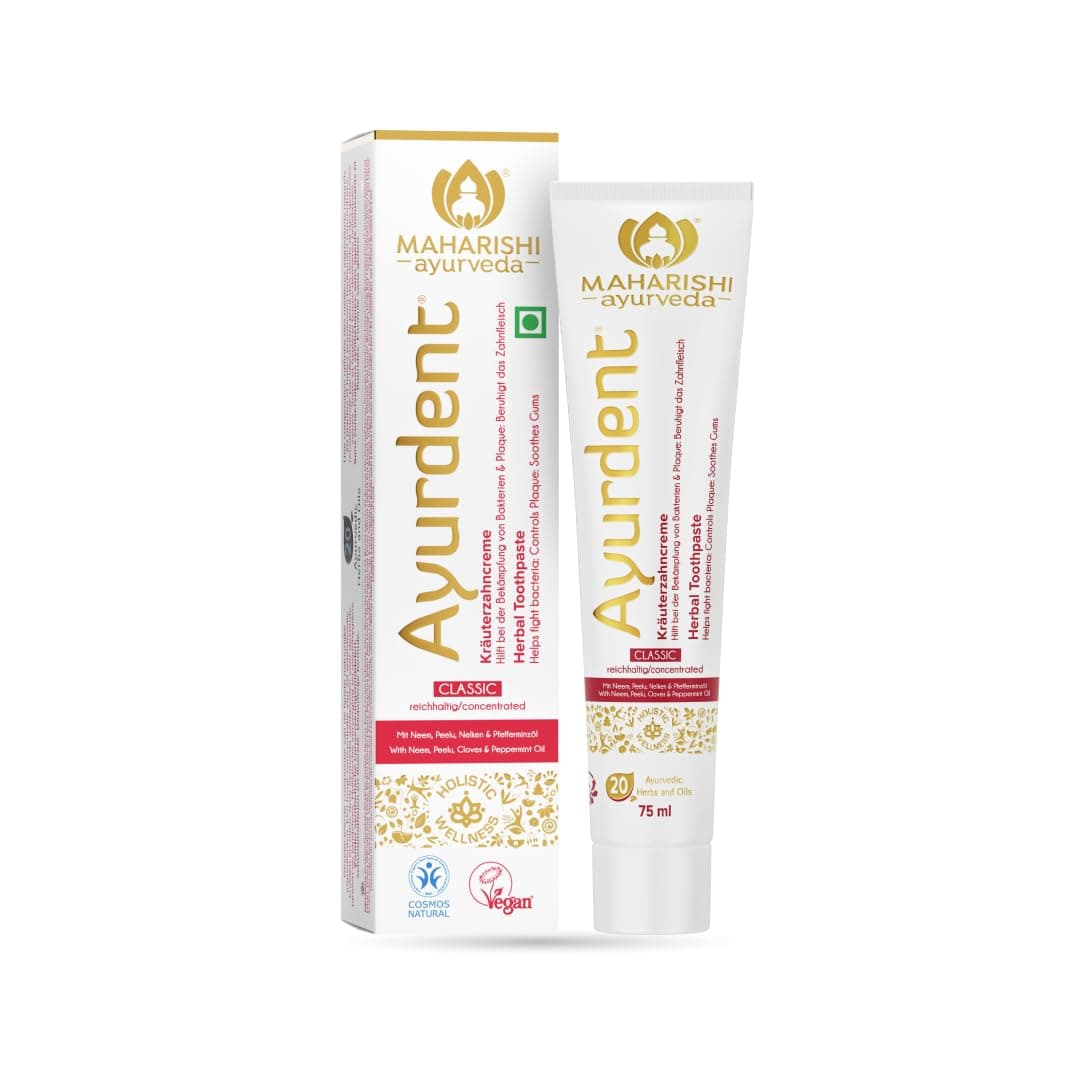 Maharishi Ayurveda Ayurdent Classic Toothpaste|Unique Saliva Balancing Formula|For Toothache,Bleeding Gums,Sensitivity,Cavities,Plaque & Bad breath|Non Foaming,SLS & Fluoride Free|Pack of 1