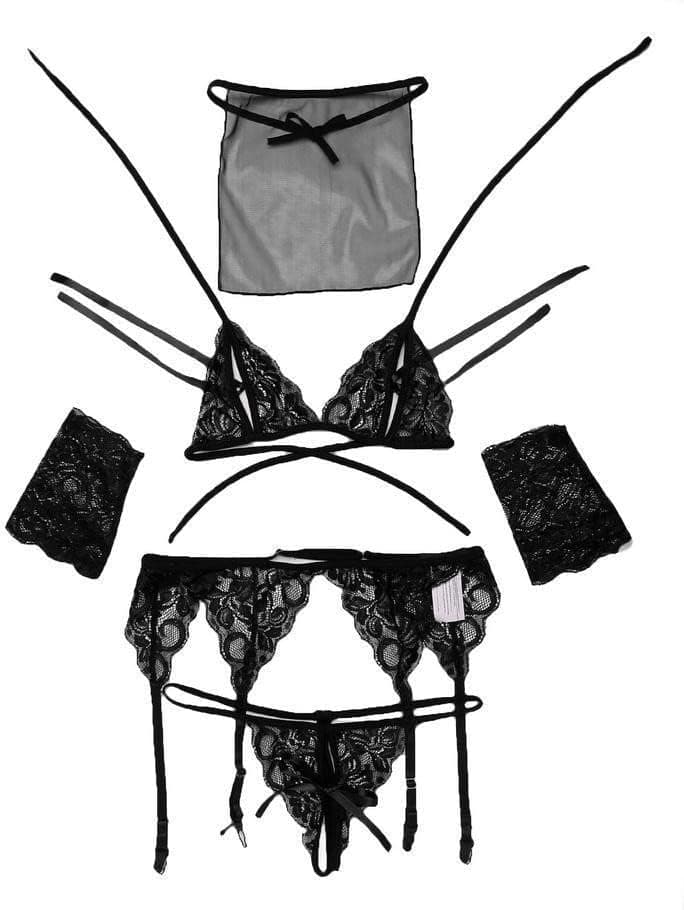 SSoShHub SoShHub Women Babydoll Nightwear Lingerie, Swimwear Beachwear Sheer Lingerie Bra, Panty with Mask and Gloves Set for Women Girl